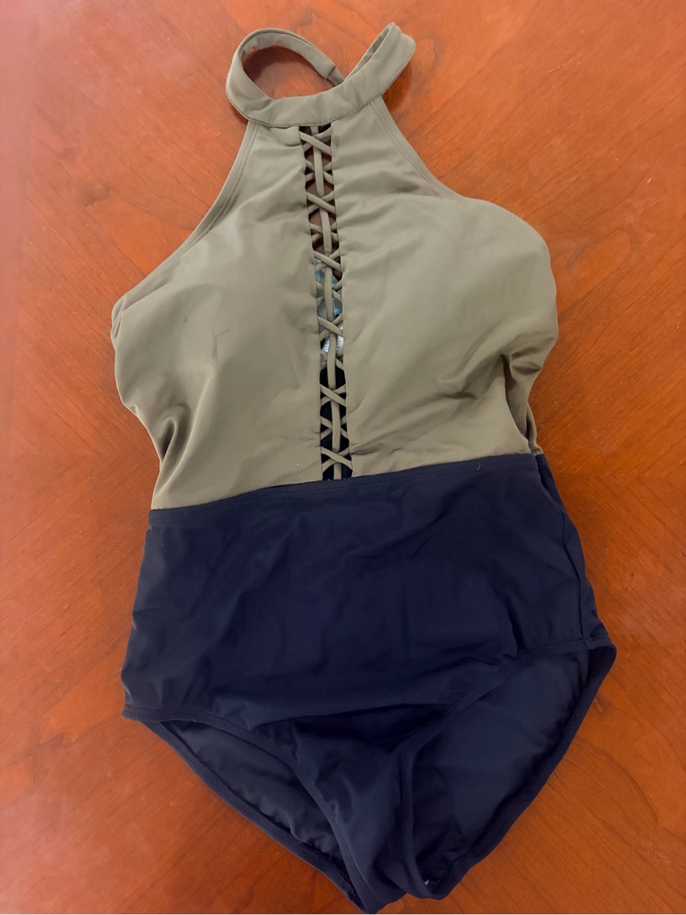 Coastal Blue Olive and Black Lace-Up One-Piece Swimsuit